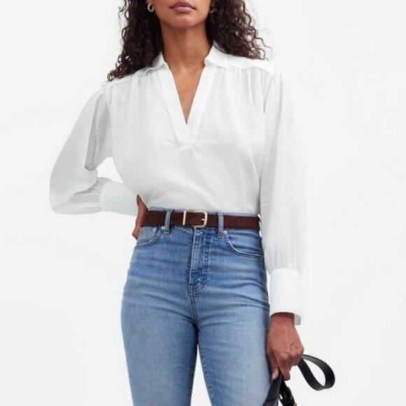 Madewell Easy Long-Sleeve Popover Shirt Eyelet White Size Small NWT - Picture 1 of 8